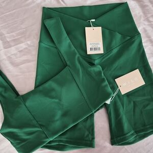 NWT WILO The Label Green Ribbed Active Shorts & Top Set